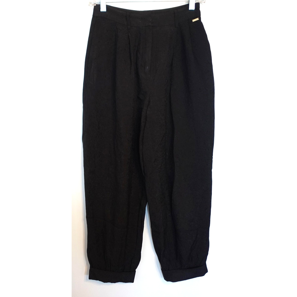 Armani Exchange Pants Womens 2 Black Pleated Cuffed Jacquard High Rise Minimal